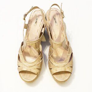 Miu Miu platform espadrille wedge sandals, taupe, Size 42